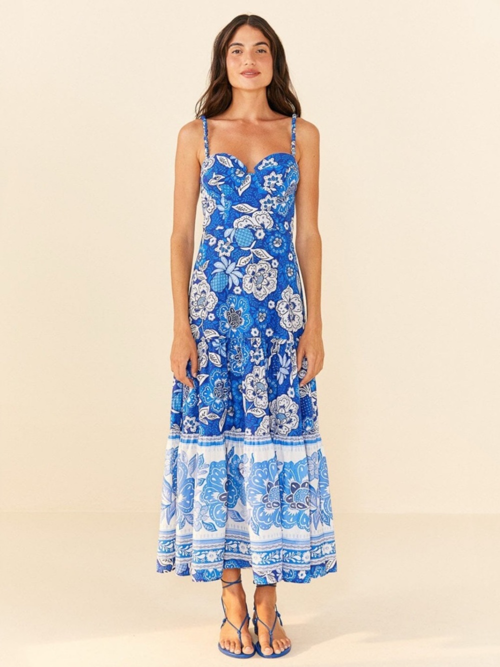 Farm Rio Blue Full Of Flowers Organic Cotton Midi Dress